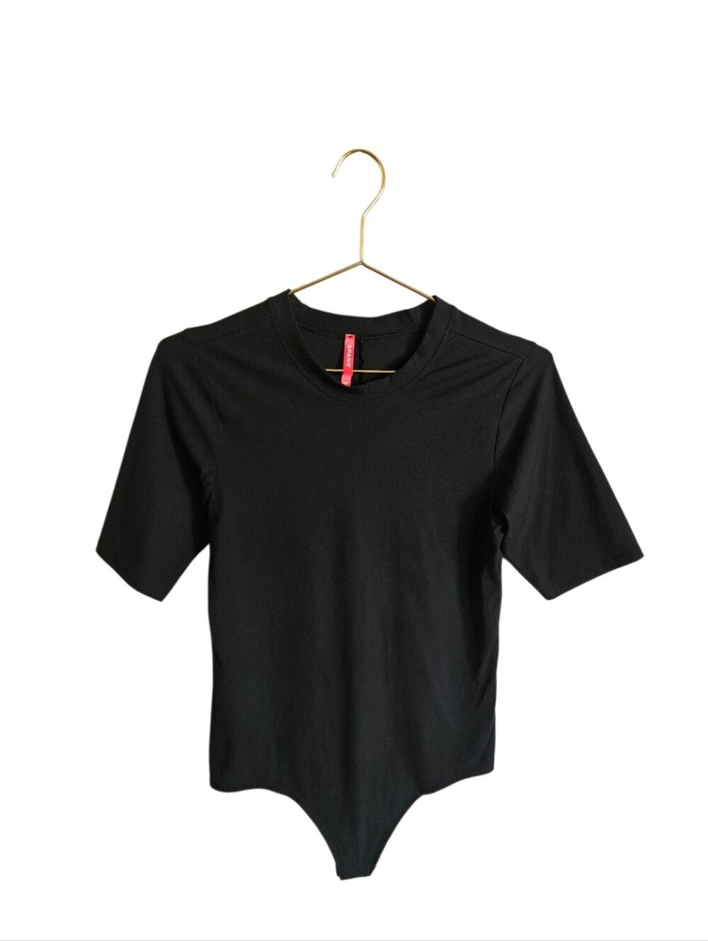 SPANX Suit Yourself Black Ribbed Crew Neck Short Sleeve Smoother Bodysuit Size L